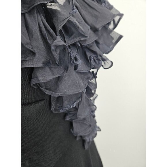 VTG Mr Blackwell Custom Black Dress Womens XS/S Ruffle Trim Surplice Skirt - Picture 4 of 10